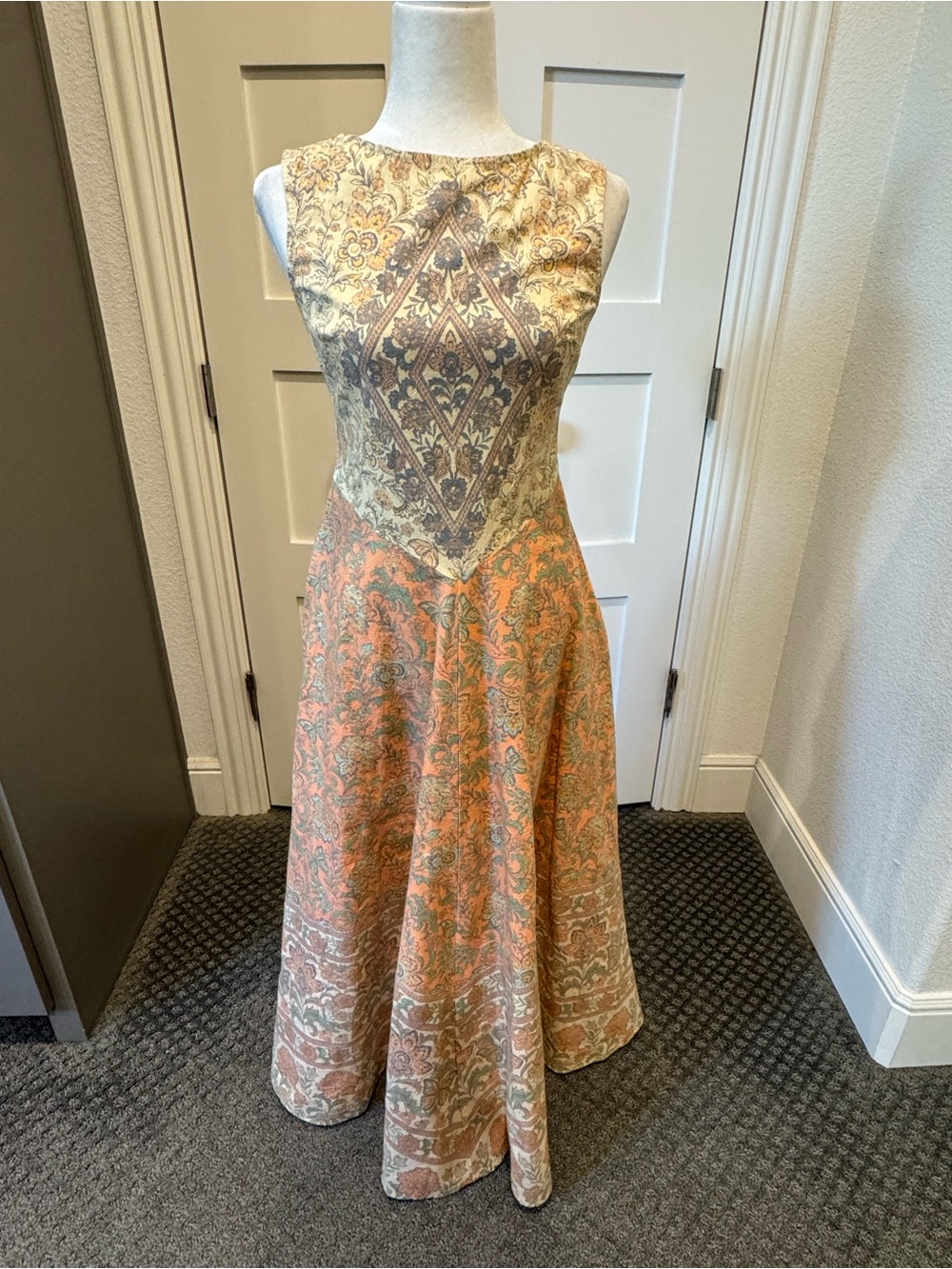 Free People Paisley Maxi Dress in Peach and Cream